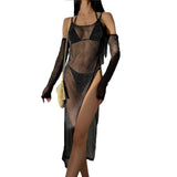 See-through Side Slit Hollow Mesh Loose Summer Beachwear Cover-Ups