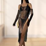 See-through Side Slit Hollow Mesh Loose Summer Beachwear Cover-Ups