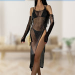 See-through Side Slit Hollow Mesh Loose Summer Beachwear Cover-Ups